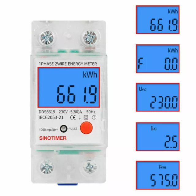 LCD Digital Stromzähler Wechselstromzähler Hutschiene KWh Zähler Wattmeter 230V