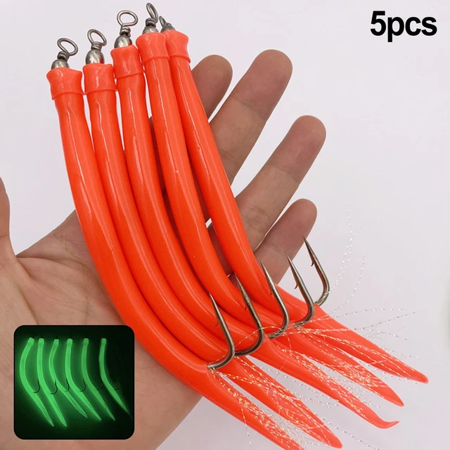 Hameçons de pêche à l'anguille, leurres d'anguille Shoous, hameçon offset à longue tige, appâts de pêche au bar et à la morue, tube rayé, 5 pièces  18
