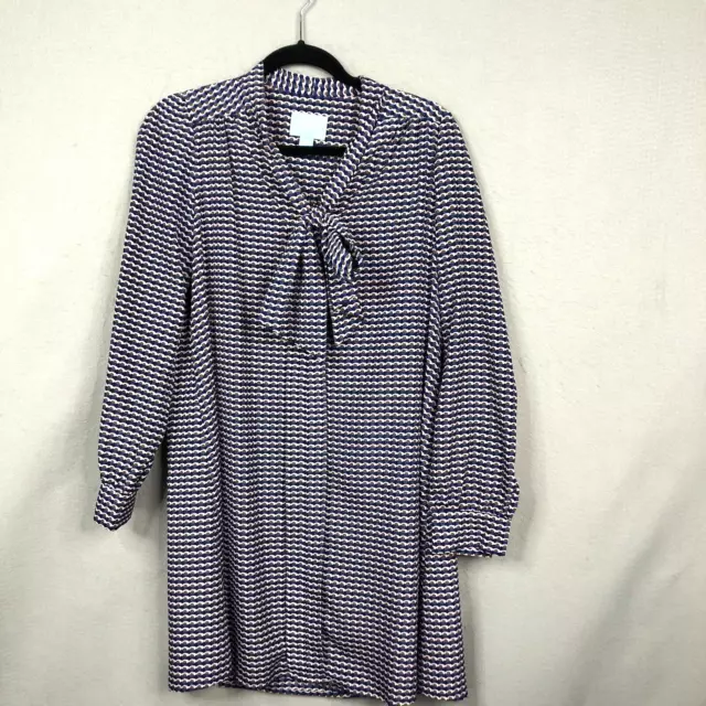 CeCe by Cynthia Stefe Dress Womens 6 Blue Beige Pussybow Office Career Modern