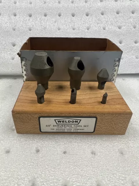 Vintage Weldon 60° Deburring Tool Set With Wood Holder 6 Piece Steel All product