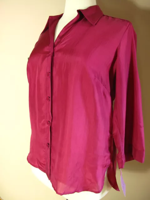 Marina Rinaldi Max Mara Silk Habotai Dark Magenta Pink Blouse MR19 US 10-12
