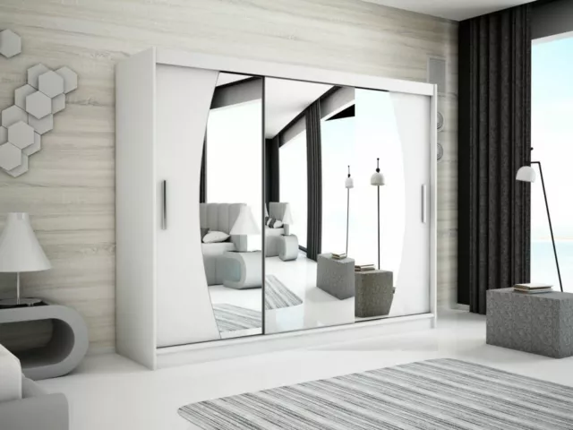 Armoire de chambre 2 portes avec miroirs coulissantes GLOBE250 Blanc
