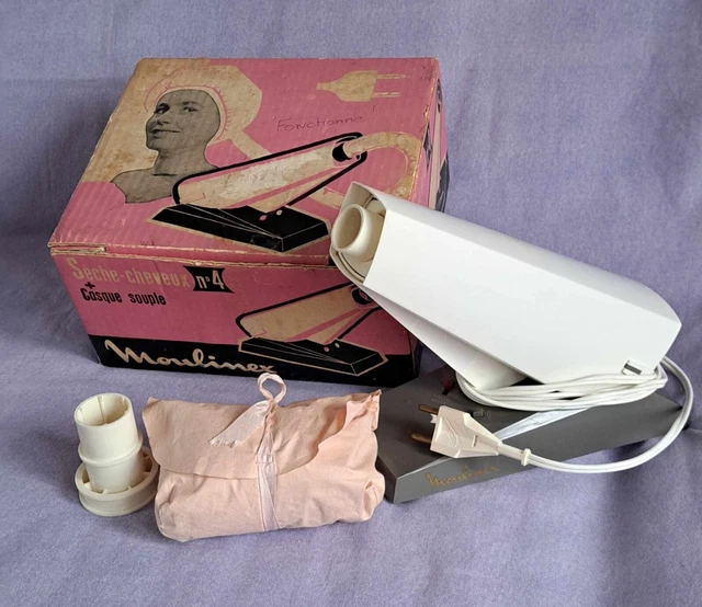 Sèche-cheveux Vintage Moulinex N°4 Avec Casque Souple Rose - Années 60 - Boîte D'origine