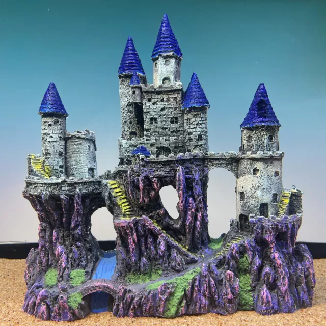 Aquarium Fish Tank Ornament Blue Huge Castle Hiding Fish Cave Decoration
