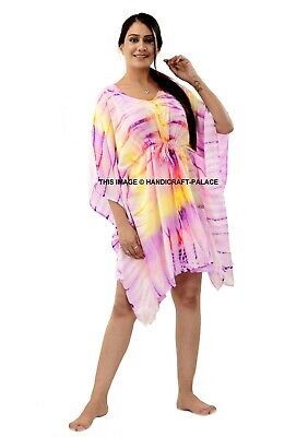 Tie Dye Plus Batwing Caftan Kaftan Hippy Maxi Dress Soft Short Dress Pink Indian