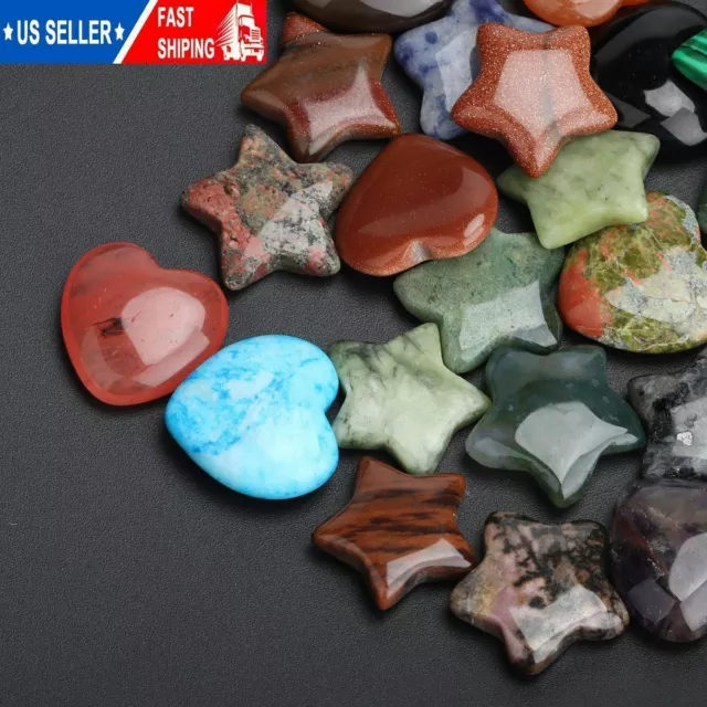10-30pcs Mixed Color Natural Stone Reiki Healing Crystal Star Heart Home Decor