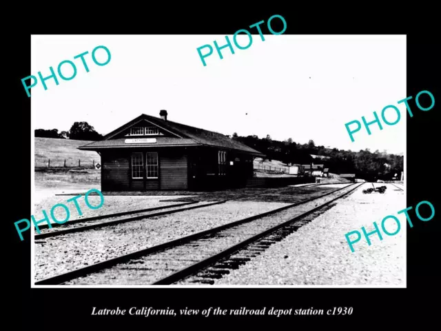 OLD LARGE HISTORIC PHOTO OF LATROBE CALIFORNIA THE RAILROAD DEPOT STATION c1930