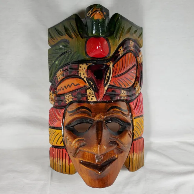 Guatemala Carved Wood Mask Wall Art Bird Snake Home Decor Sculpture Mesoamerican