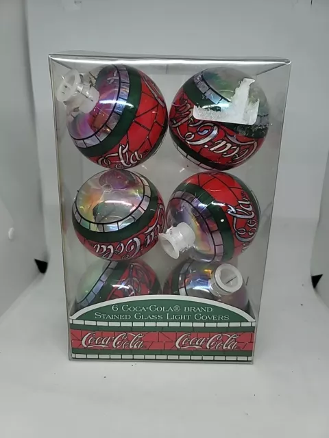 6 Total Coca Cola Stained Glass Light Covers Christmas Cavanagh Vintage 1997