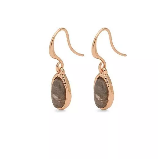 Pilgrim Halo Drop Dangle Earrings Rose Gold Plated Grey Stone + Bag