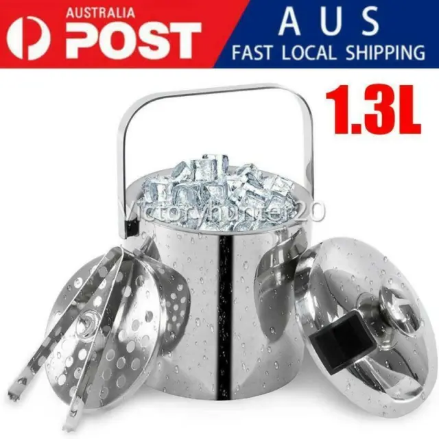 Ice Bucket with Lid Tong Champagne Beer Wine Drink Cooler Bar Party Stainless