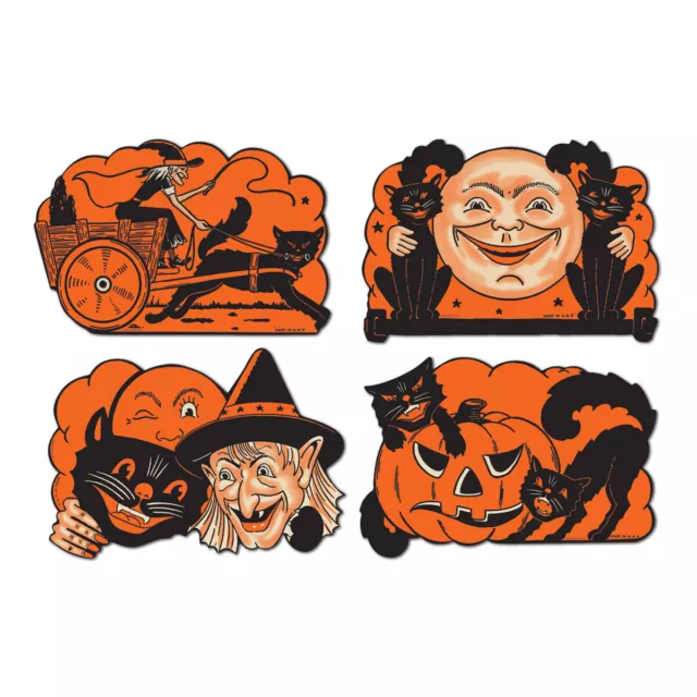 4 Vintage Beistle 1950 Die Cut Cutouts Reproduction Classic HALLOWEEN Decoration