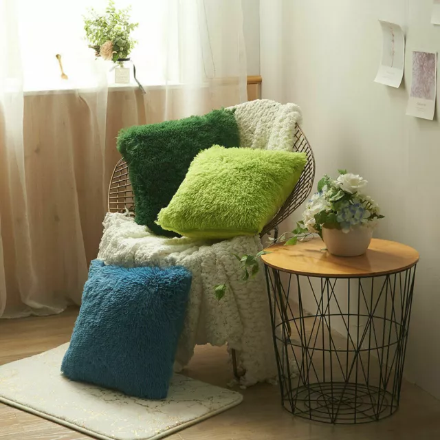 2PCS Fluffy Faux Soft Plush Pillow Case Cover Cushion Covers Home Bed Sofa Decor 2