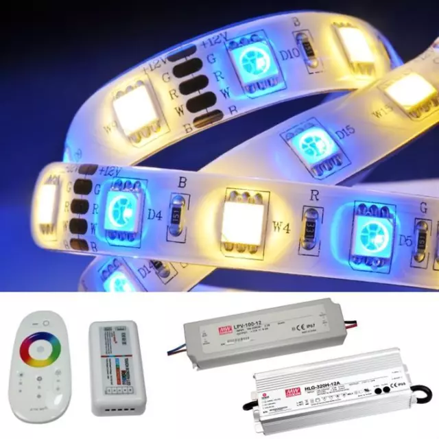 5-20m LED Streifen Band Leiste RGB RGB+W 4in1 LED + Netzteil + Steuergerät