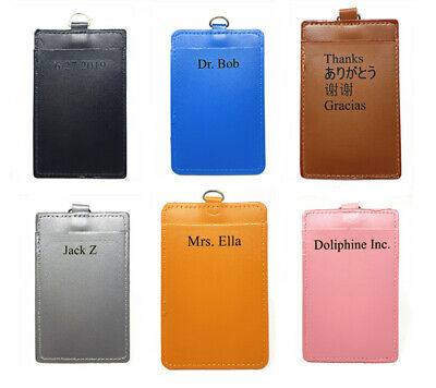 Personalized Custom Monogrammed Deluxe Leather Vertical ID Badge Holder