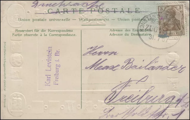 BAHNPOST KONSTANZ 32.7.1907 auf AK Basel - Neue Rheinbrücke / Wappen der Kantone