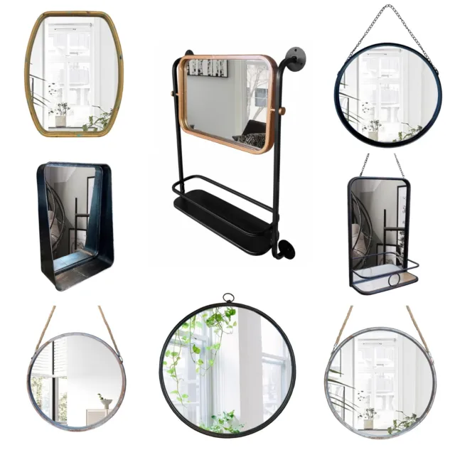 Wall Mounted Mirror Bathroom Mirrors Industrial Black Round Square Metal Frame