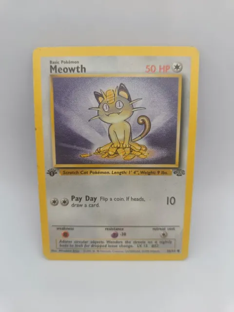 Meowth 56/64 1. Ausgabe 1999 Pokémon-Karte Dschungel WOTC - schwer gespielt