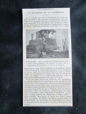in Marocco Stampa del 1909 La rivincita della locomotiva a Casablanca 