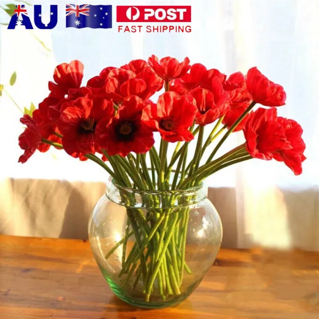 10x Artificial Poppy Silk Flowers Wedding Bouquet Desk Room Decor Ornaments