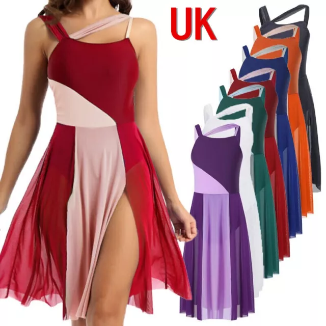 UK Freebily Women Girls Lyrical Ballet Dress Dance Leotard Chiffon Dancewear