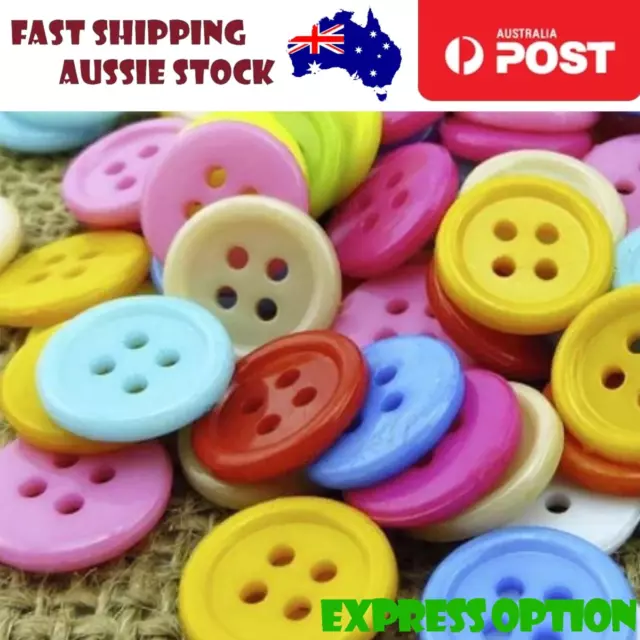 100x Mixed Colour Buttons 12.5mm 4-Hole Round Shape Plastic Resin Holes Sewing D