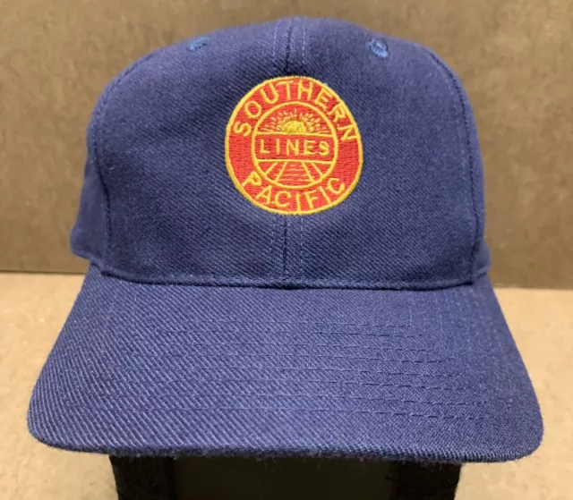 Vtg. SOUTHERN LINES PACIFIC Truckers Snapback Black Hat Cap Dark Blue