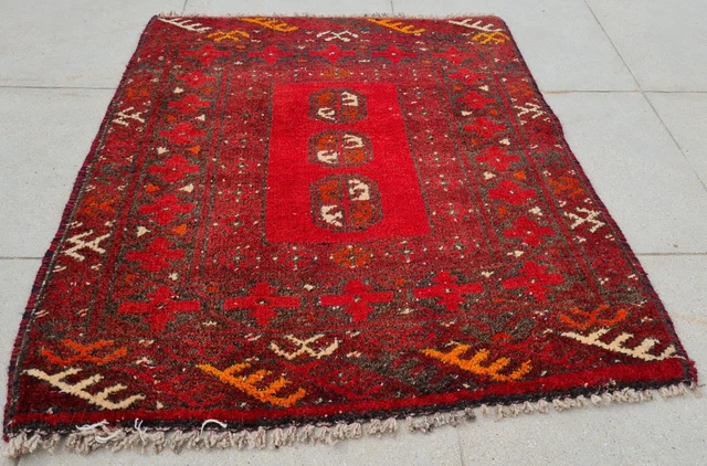 Hand Knotted Vintage Afghan Moori Balouch Wool Area Rug 2.1 x 1.9 Ft (3609 KR)