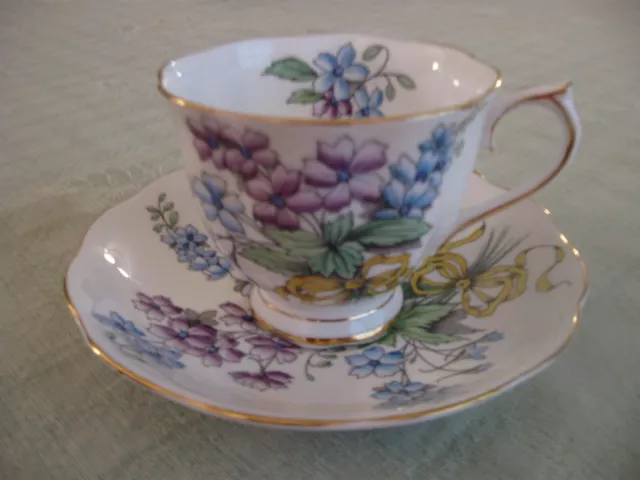 Royal Albert Bone China "Larkspur" Cup & Saucer, Flower of the Month Series No 7