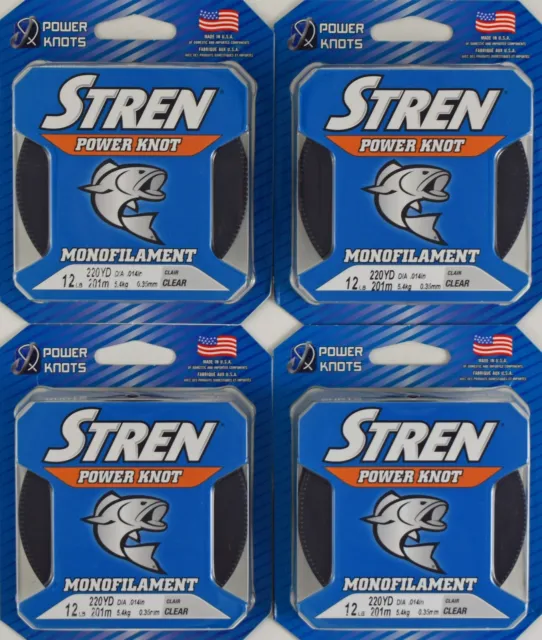 (Lot Of 4) Stren Power Knot Monofilament Line 220Yd 12Lb Clear #1367554 M1407