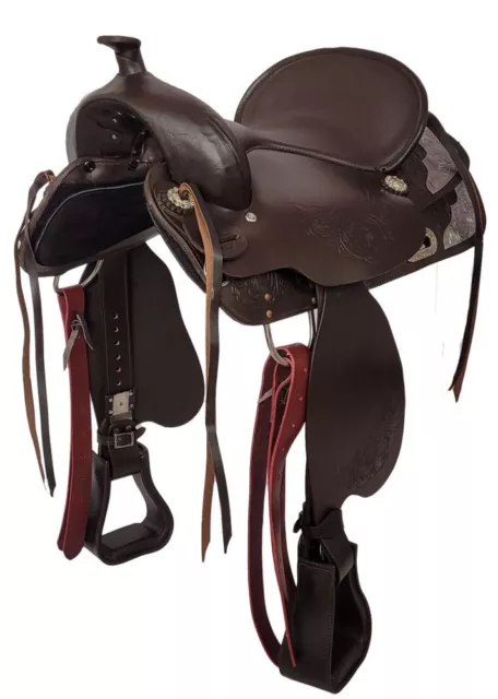 Selle western Treeless "KANSAS" cuir de buffle marron, arcade interchangeable