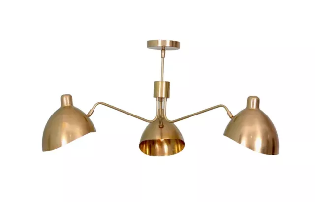 3 Light Curved Art Deco Pendant Mid Century Modern Raw Brass Sputnik chandelier 3