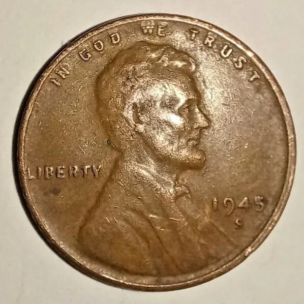 1945 S Usa Lincoln Head Penny - Small Cent - One Cent Us Coin - Wheat 1945-S