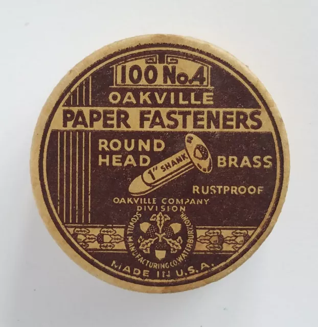 VINTAGE PAPER FASTENER Oakville contains original brass fasteners VG ...