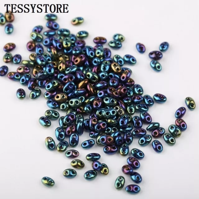 Double-hole Glass Beads 2.5x5mm Colored Oval Glass Bead Jewelry Making 190pcs Se