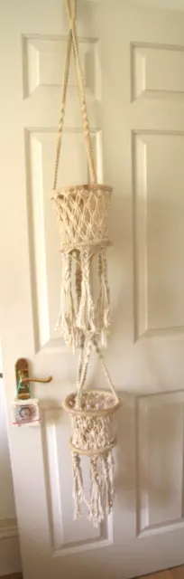 Vintage 1970's macrame 2 tier plant hanger