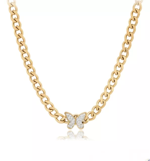 Luxus Halskette mit Anhänger Schmetterling 14K vergoldet Zirkonia NEU