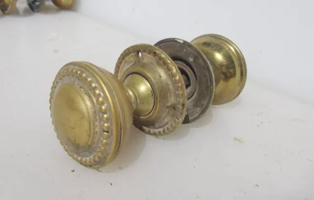 Antique Brass Door Knobs Handles Vintage Beading Old