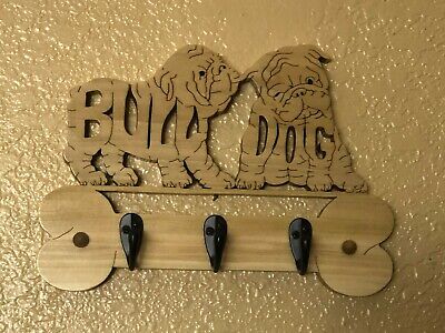 Bulldog Puppies dog leash and Key holder / hanger Handmade.