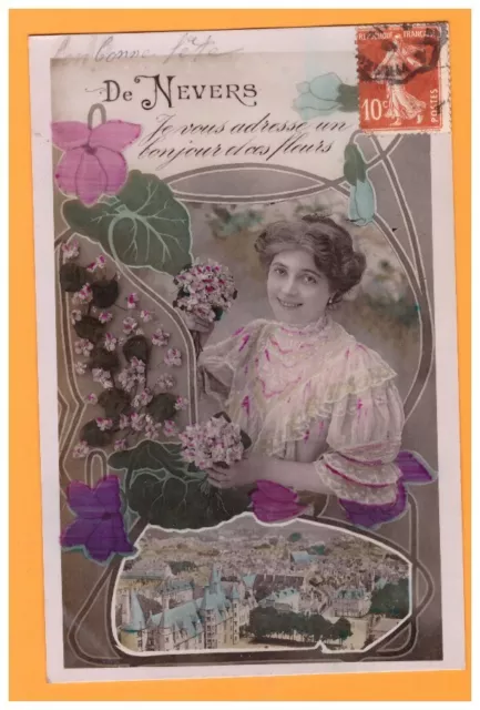 NEVERS (58) FLEURS ,,, Souvenir de ,,, Vue aérienne début 1900