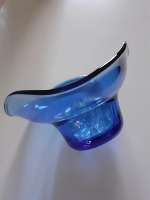 Vintage Cobalt Blue Glass Posey Dish Bud Vase with Flower Frog Insert