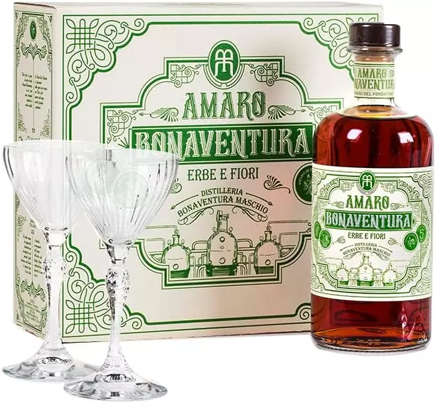 Amaro Bonaventura Erbe E Fiori + 2 Calici