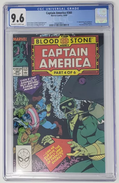 CGC 9.6 NM+ Captain America #360 (1989) Key Issue, 1st appearance of Crossbones