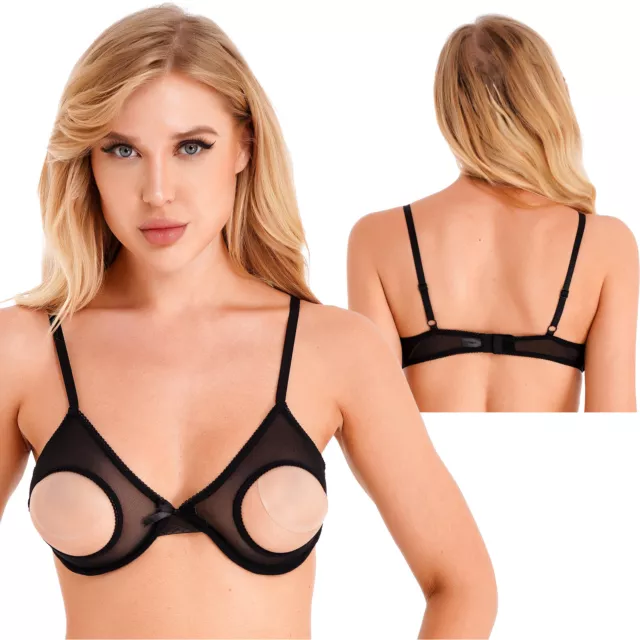 Womens Sexy Wetlook Bra Top Open Breast Lingerie Bralette Underwear Bustier  Tops