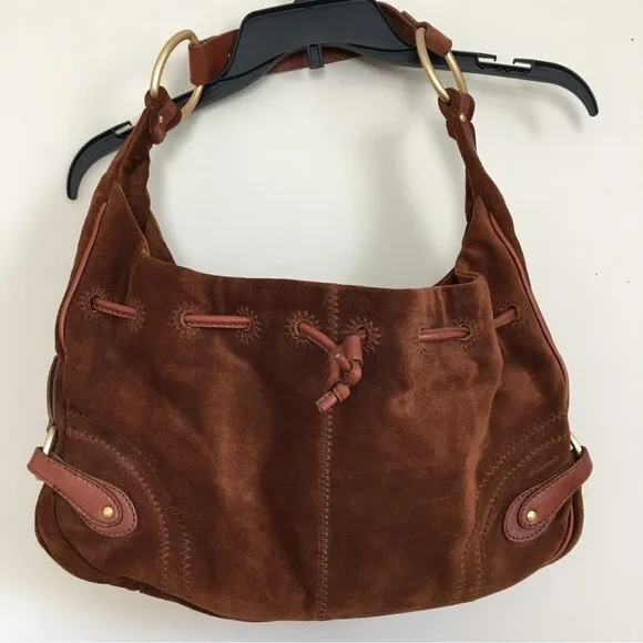 Sigrid Olsen Boho Brown Leather Brass And Leather Accents Hobo Shoulder Bag