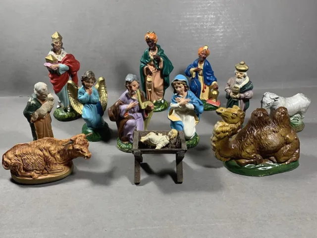 Vintage Italian German Nativity Christmas Manger Figures Composition Lot