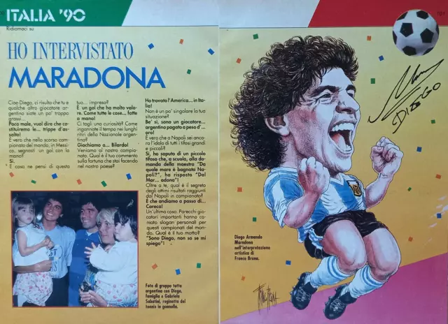 Italian Clipping Ritaglio 1990 DIEGO ARMANDO MARADONA Intervista 2 pagine