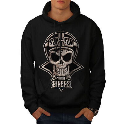 Wellcoda Biker Goth Rider Skull Mens Hoodie,  Casual Hooded Sweatshirt
