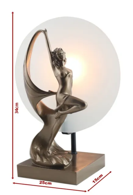 Art Deco Nouveau Bronze Plated Figurine Table Lamp Dancing Lady