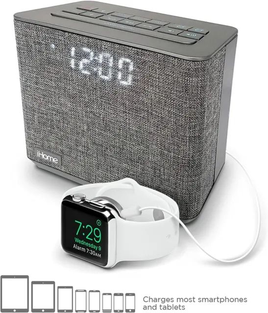 Alarm FM Radiowecker iHome Bluetooth Dual - Freisprecheinrichtung - USB Ladegerät grau
